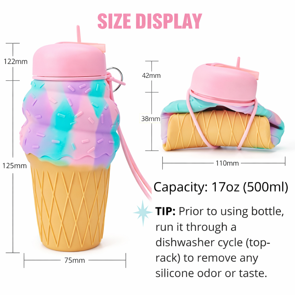 IceCream Dream Bottle | Collapsible Water Bottle | Food Grade Silicone | Ideal for School, Sports or Outdoor (Copy)