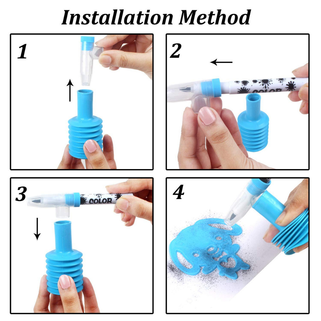 Colour Spray Pen | Artistic | Fun | Vibrant Colours | 12 Shades+Stencils+Spray Pump | for Kids