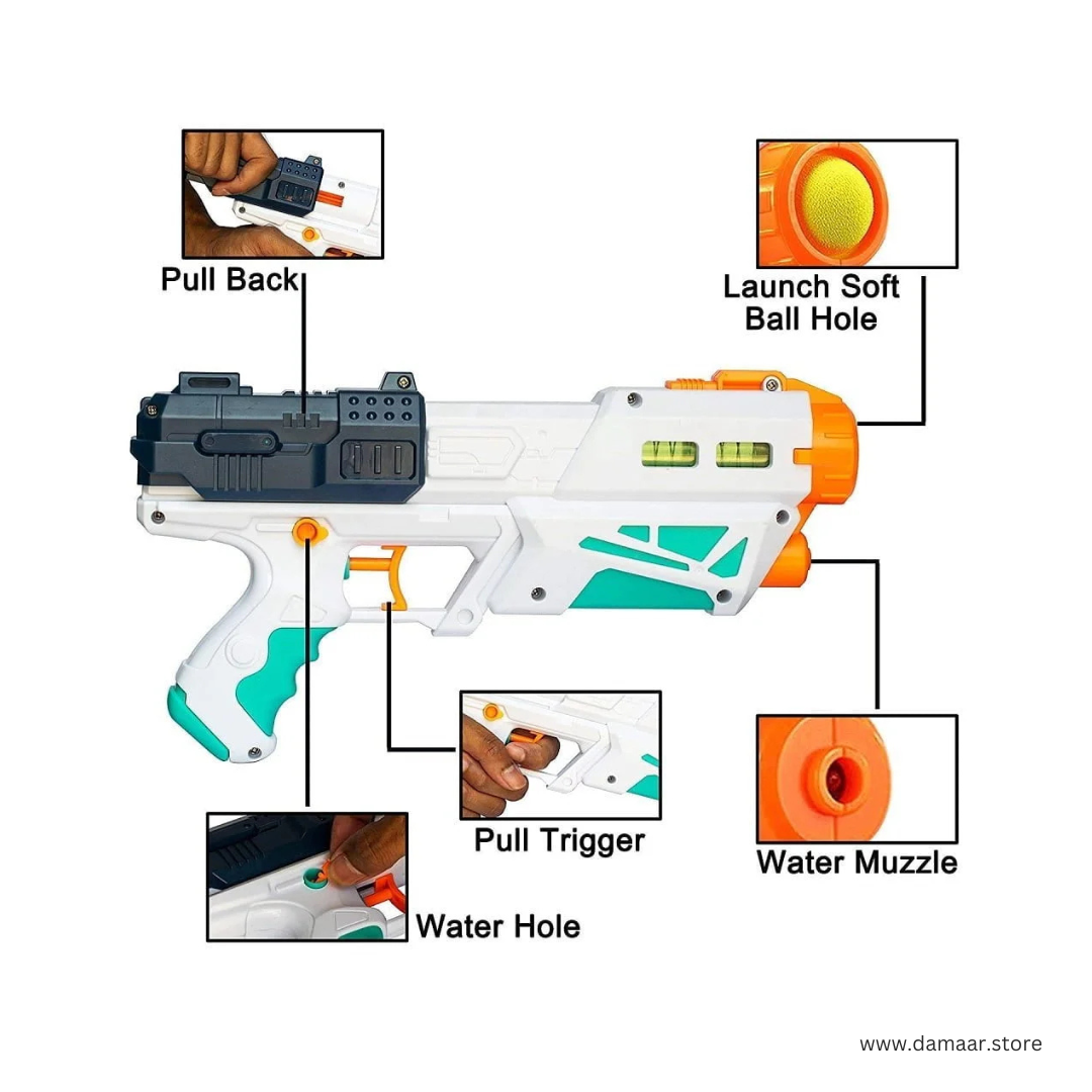 Bowling & Water Shooting Gun | 2 in 1 Magic Gun | Soft Foam Balls, Bowling Pins & Water Spray for Kids