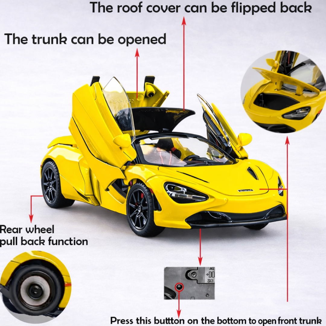 McLaren Supercar | 1:24 Large Size | Premium and Rich Look | Die Cast Metal Pull Back | Lights and Music