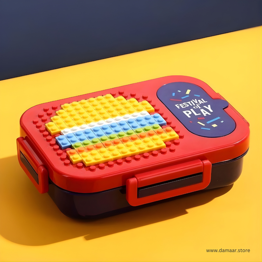 Block Bite Lunch Box | Secure Lock and Leak-proof | Available in 2 & 3 Compartment | Kid Friendly Design