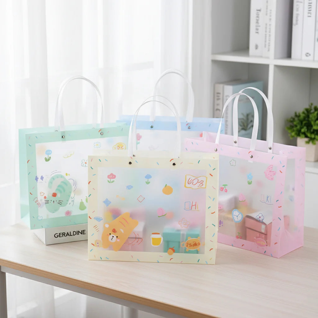 Cuddly Cuties Tote Gift Bag | Set of 4 Tote Gift Bags | Colourful | Clear PVC Bag | Premium Look