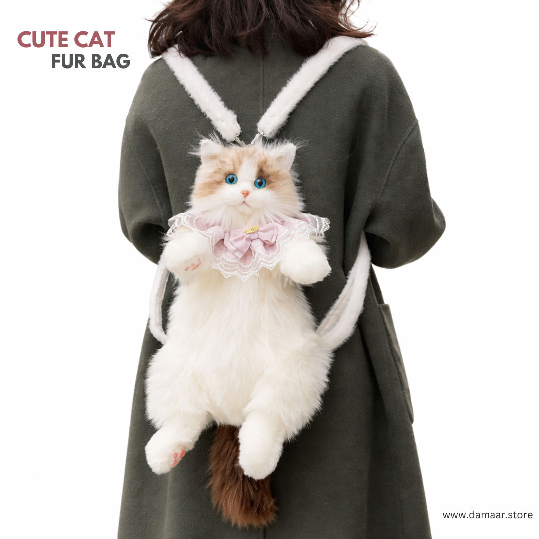 Cute Cat Fur Bag | Soft Plush Doll | Spacious Interior | Carry Essentials in Style | Great Gift