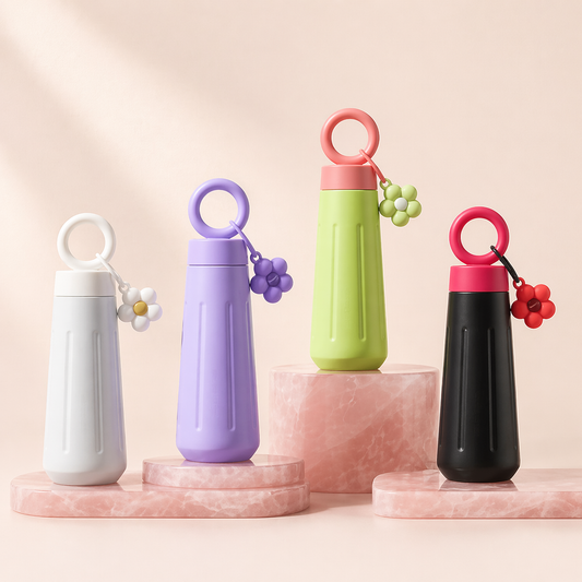 Cute Flower Loop Water Bottle | Premium Grade Stainless Steel | 450 ML Capacity | Wide Mouth and easy to Clean | For Kids and Teen