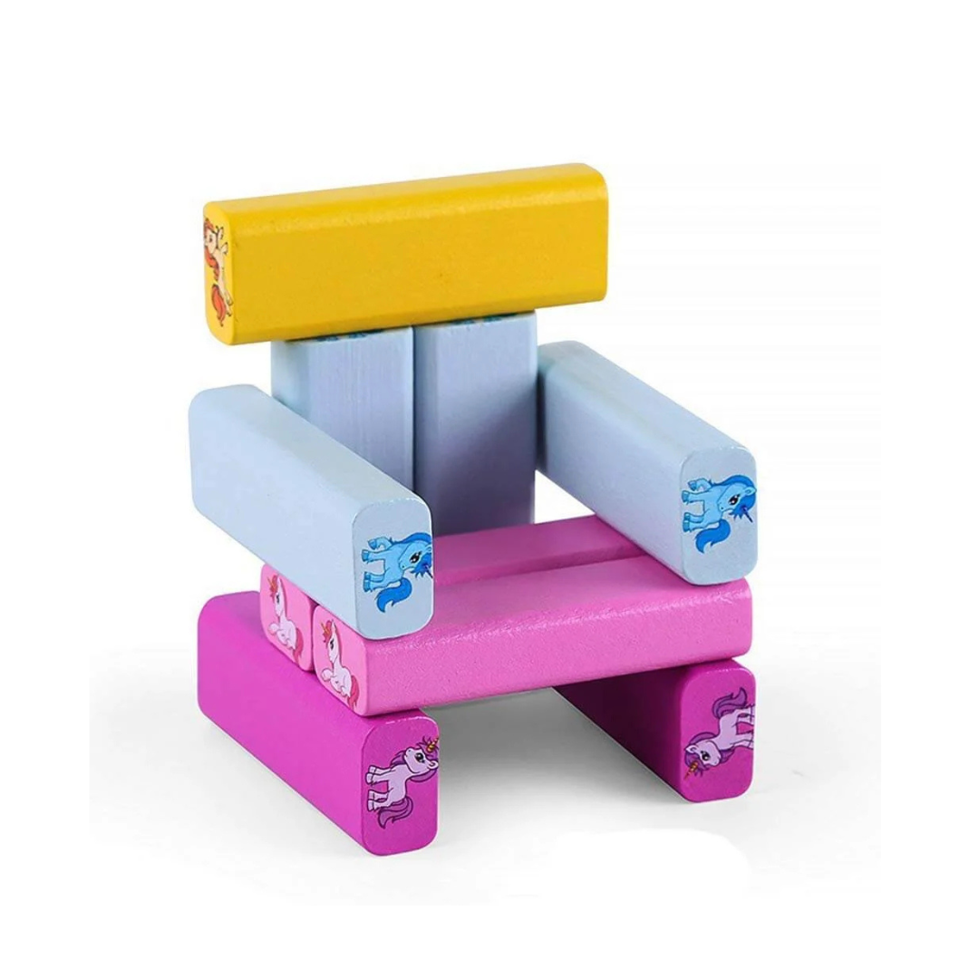 Unicorn Wooden Jenga Stacking Tower | 54 Pcs Educational Blocks | Kids Skill-Building Toy | Age 6+