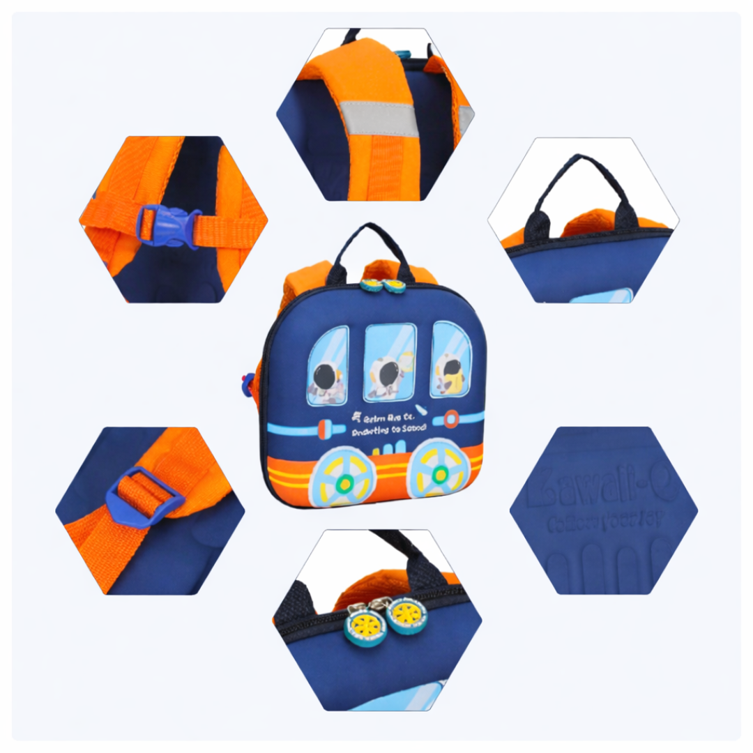 Kids Bus Backpack | Premium Kawaii-Q Brand | Stylish and Comfortable | Spacious | Travelling or School | Ideal for Kids (3–6 Years)