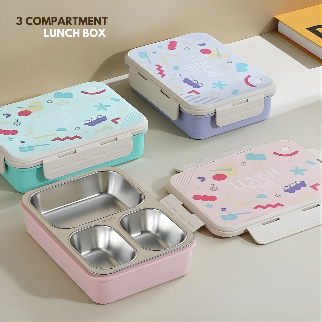 LunchTime Joy Box | Stainless Steel, Durable and Safe | Includes Cutlery | Cute Design