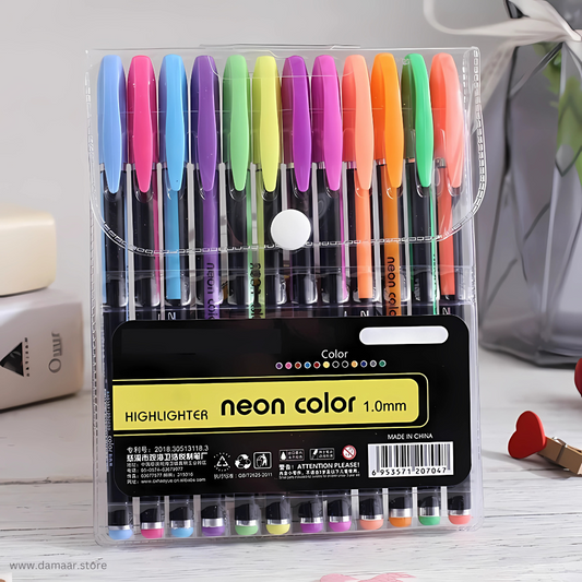Neon Colour Pen | Shiny Glow Effect | Pack of 12 Colours | Art & Craft