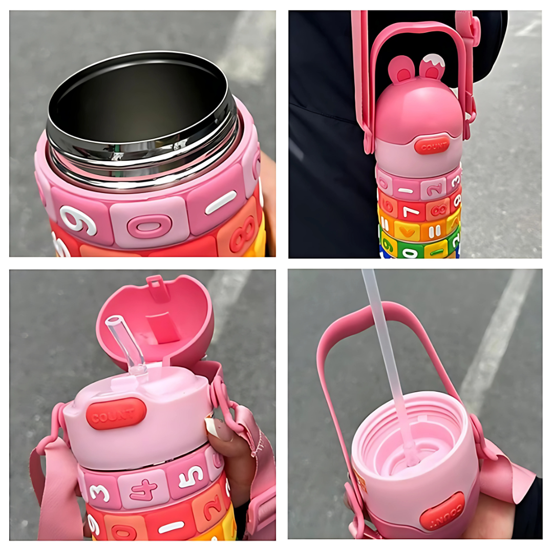 Rotating Fun Bottle | Plastic Water Bottle | Leakproof | Colourful | Educational | Maths Learning | Stylish