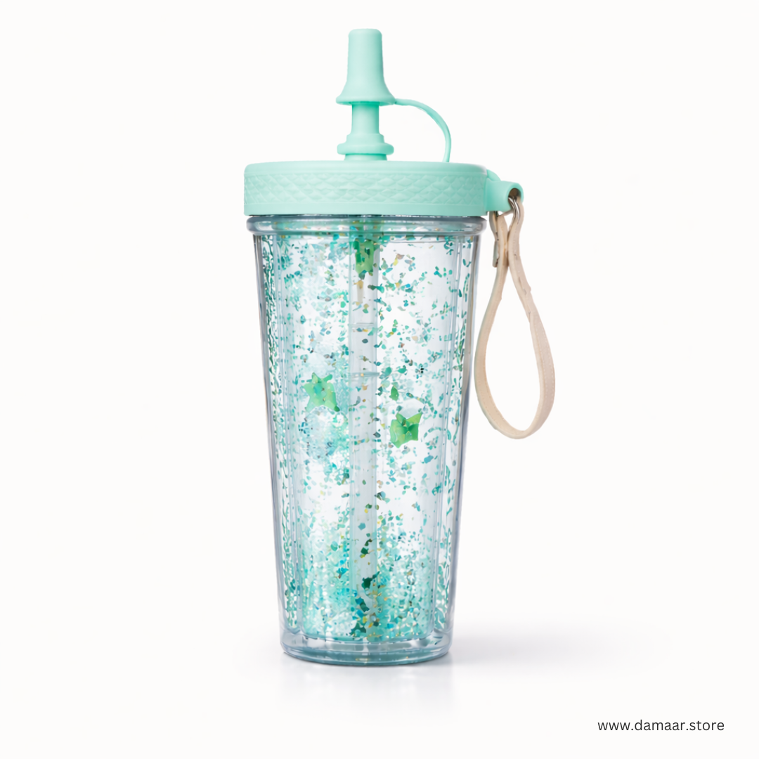 Glitter Sipper Bottle | Double Wall Heavy | 400ML Capacity | BPA Free |  Great gifts for girls, boys, kids and friends
