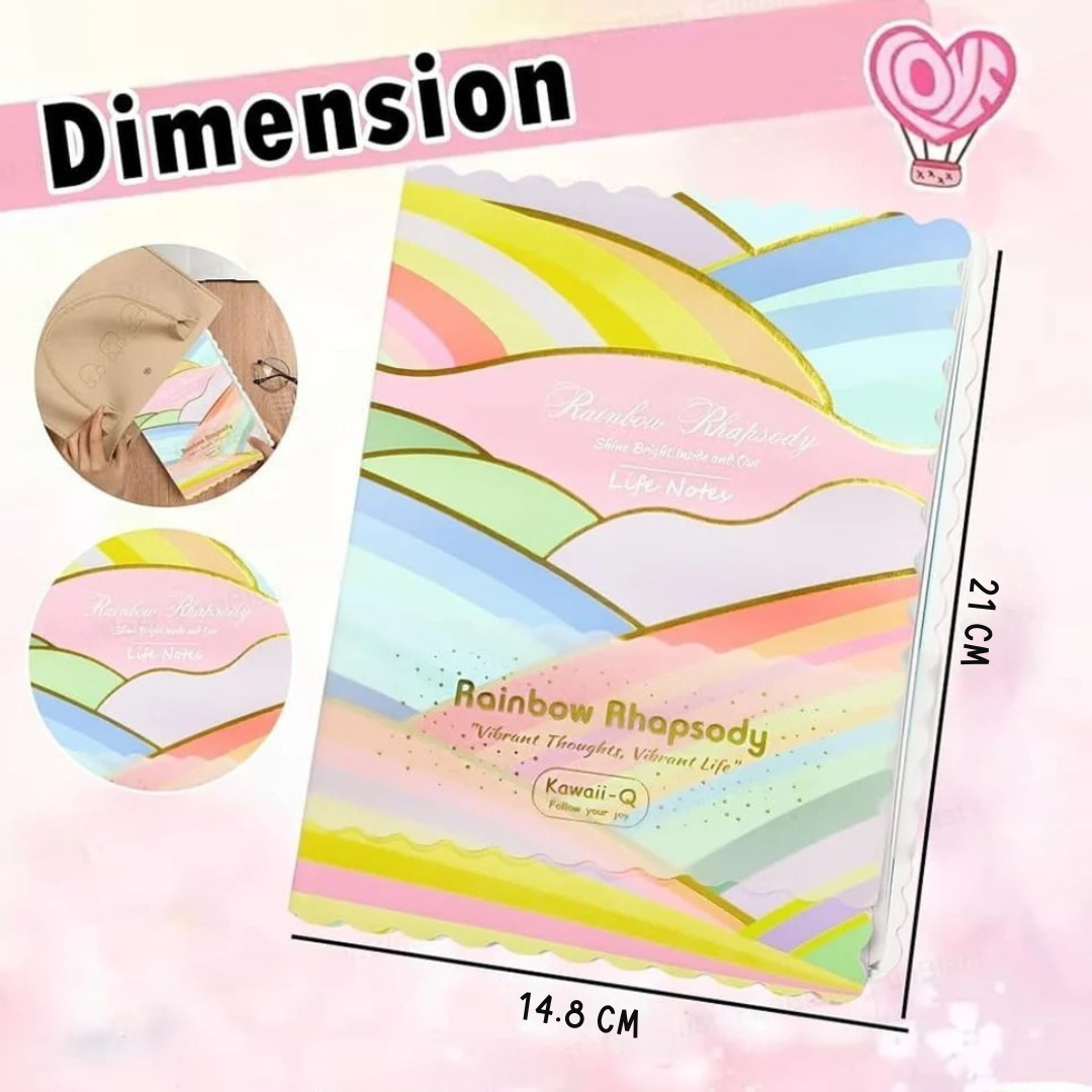 Rainbow Shine Notebook | Premium Kawaii-Q Notebook | Vibrant Colourful | Ruled Pages
