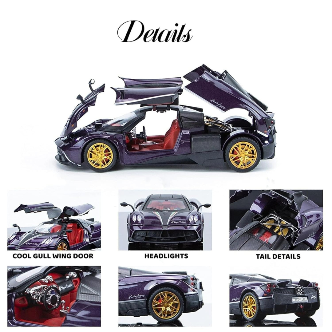 Pagani Huayra Supercar | Smart and Fast | 1:24 Large Size | Premium and Rich Look | Die Cast Metal Pull Back | Lights and Music