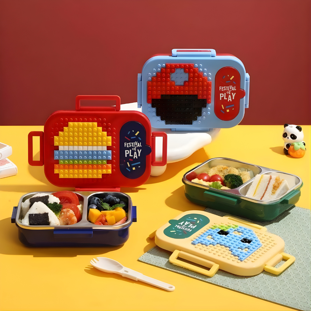 Block Bite Lunch Box | Secure Lock and Leak-proof | Available in 2 & 3 Compartment | Kid Friendly Design