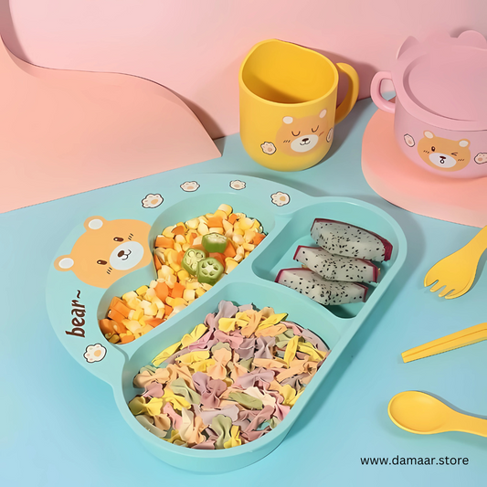 Bubu Bear Kids Plate | Bamboo Fiber Material | Anti-bacterial & Safe | Random Colour