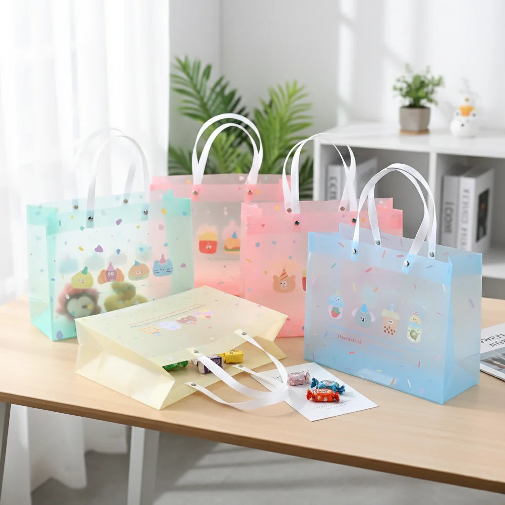 Jolly Junction Tote Gift Bag | Set of 4 Tote Gift Bags | Colourful | Clear PVC Bag | Premium Look