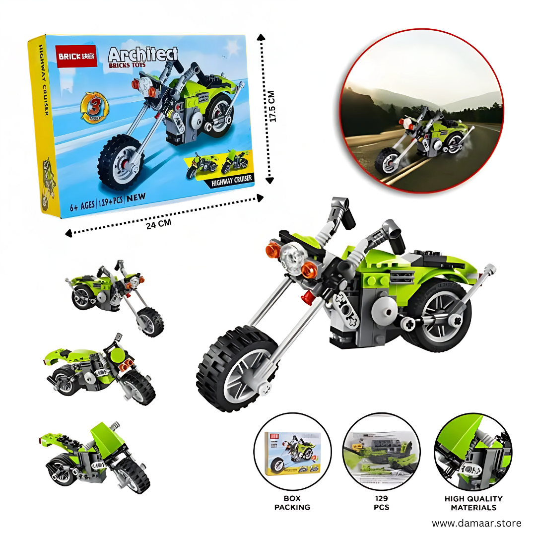 Highway Cruiser Bike | 3 in 1 Brick Design | 129 pcs | Educational Toy | 6+ Ages