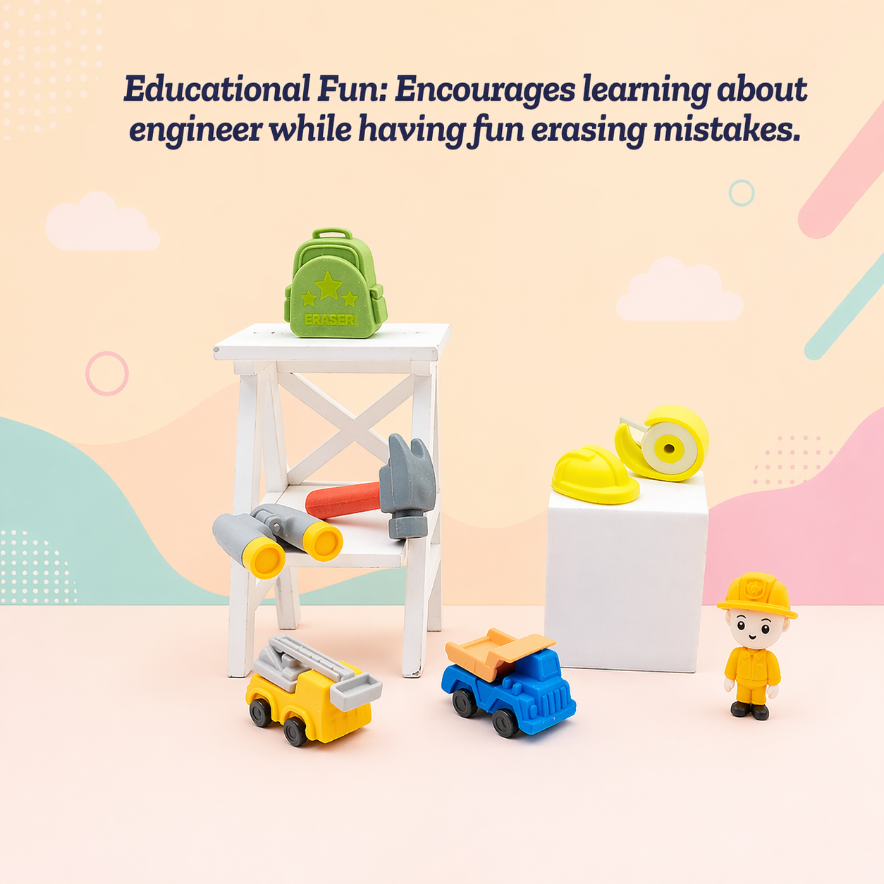 Engineer Theme Eraser Set | Smooth Eraser | Attractive and Fun | Pack of Two, 8 Erasers | Return Gift