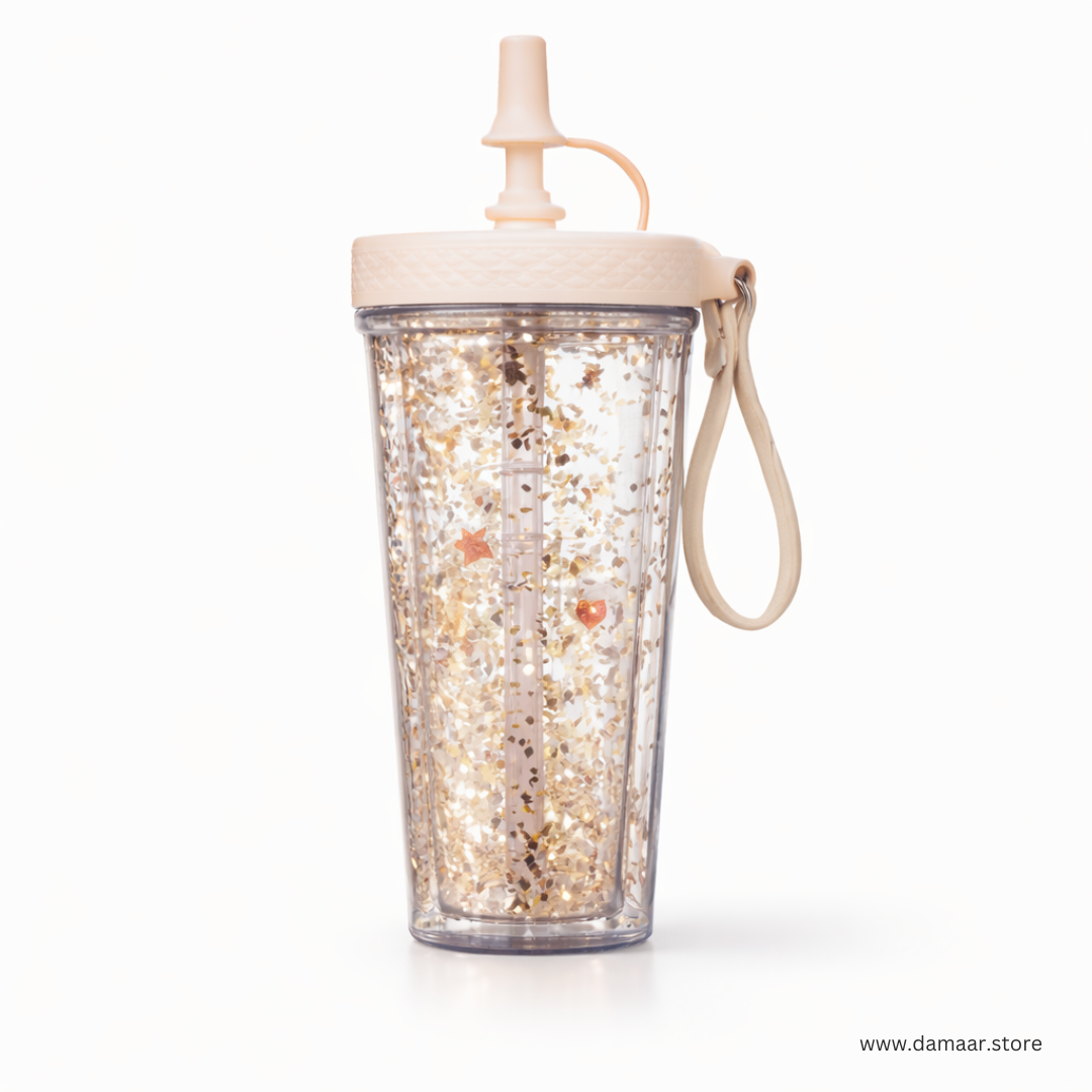 Glitter Sipper Bottle | Double Wall Heavy | 400ML Capacity | BPA Free |  Great gifts for girls, boys, kids and friends