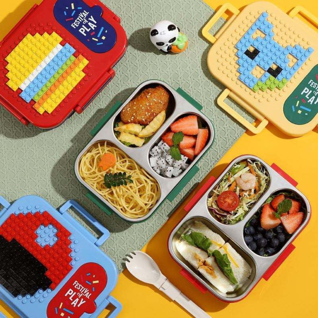 Block Bite Lunch Box | Secure Lock and Leak-proof | Available in 2 & 3 Compartment | Kid Friendly Design