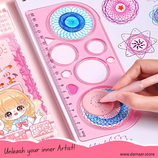 Doodle Buddy Drawing Ruler Set | Doodle Ruler | Variety of Design | 7+1 Set | 10 in 1 Colour Pen | Colourful