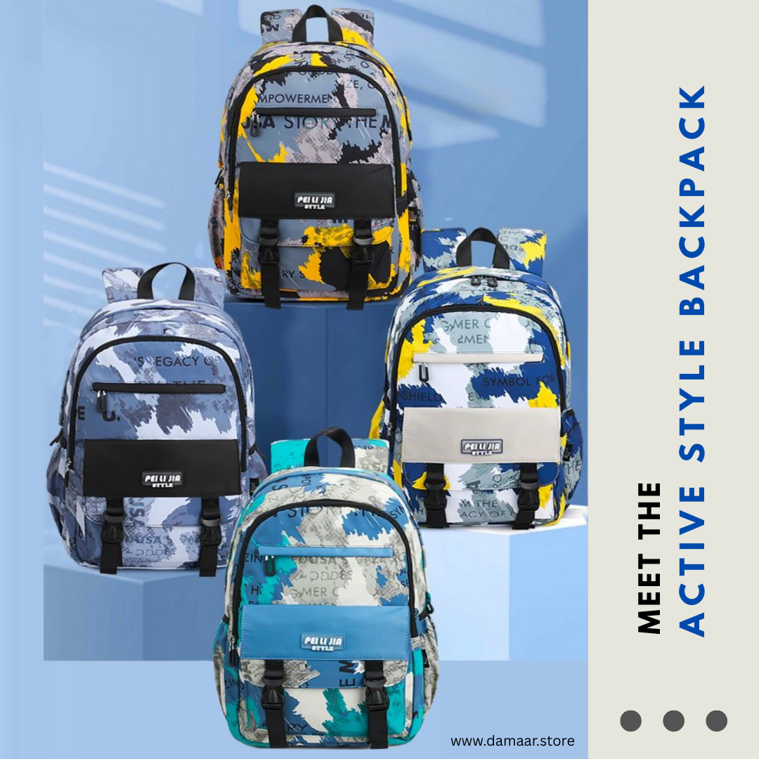 Active Style Backpack | Large Size | More Storage | Light weight | Multicolour | Ideal for aged 6+ and teenagers