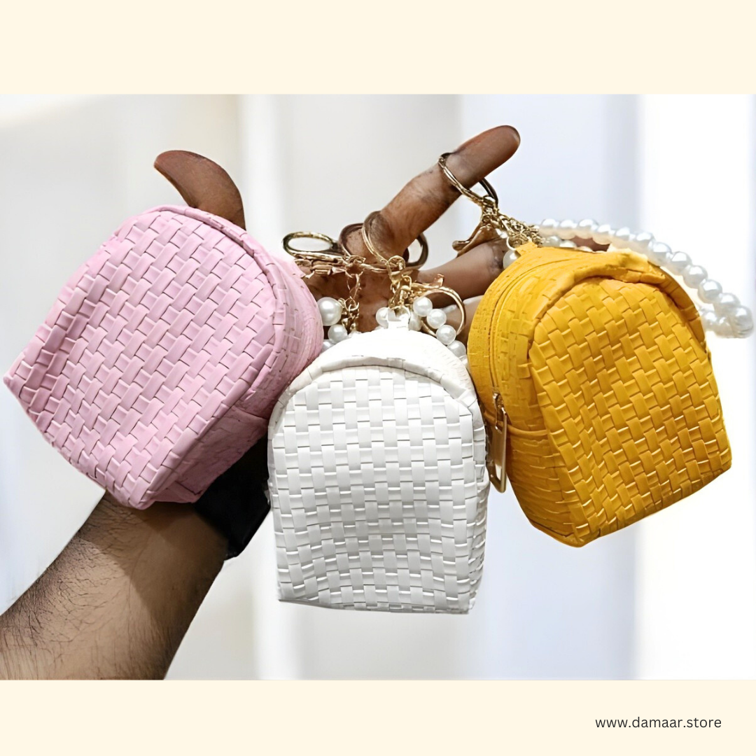 Mini Woven Keychain Pouch | Stylish | Compact | Multipurpose Use | Smooth Zip | Gift