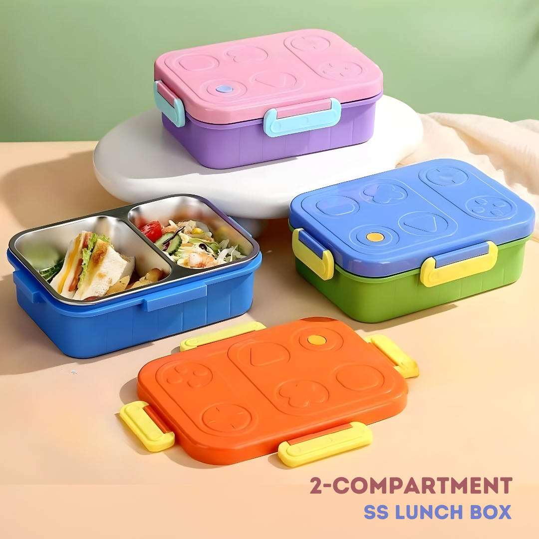 Tic Tac Toe Lunch Box | Available in 2 & 3 Compartment | Stainless Steel Tiffin | Secure Lock and Leak-proof