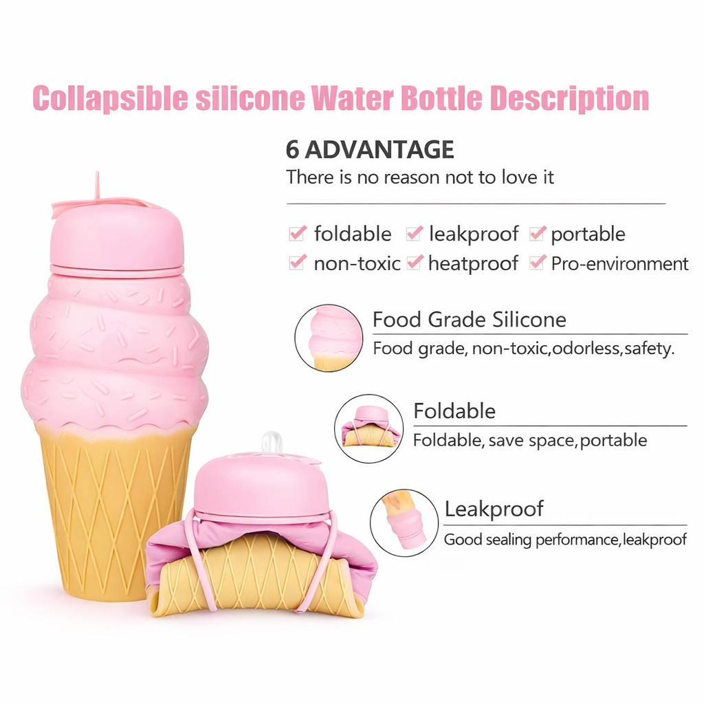 IceCream Dream Bottle | Collapsible Water Bottle | Food Grade Silicone | Ideal for School, Sports or Outdoor (Copy)