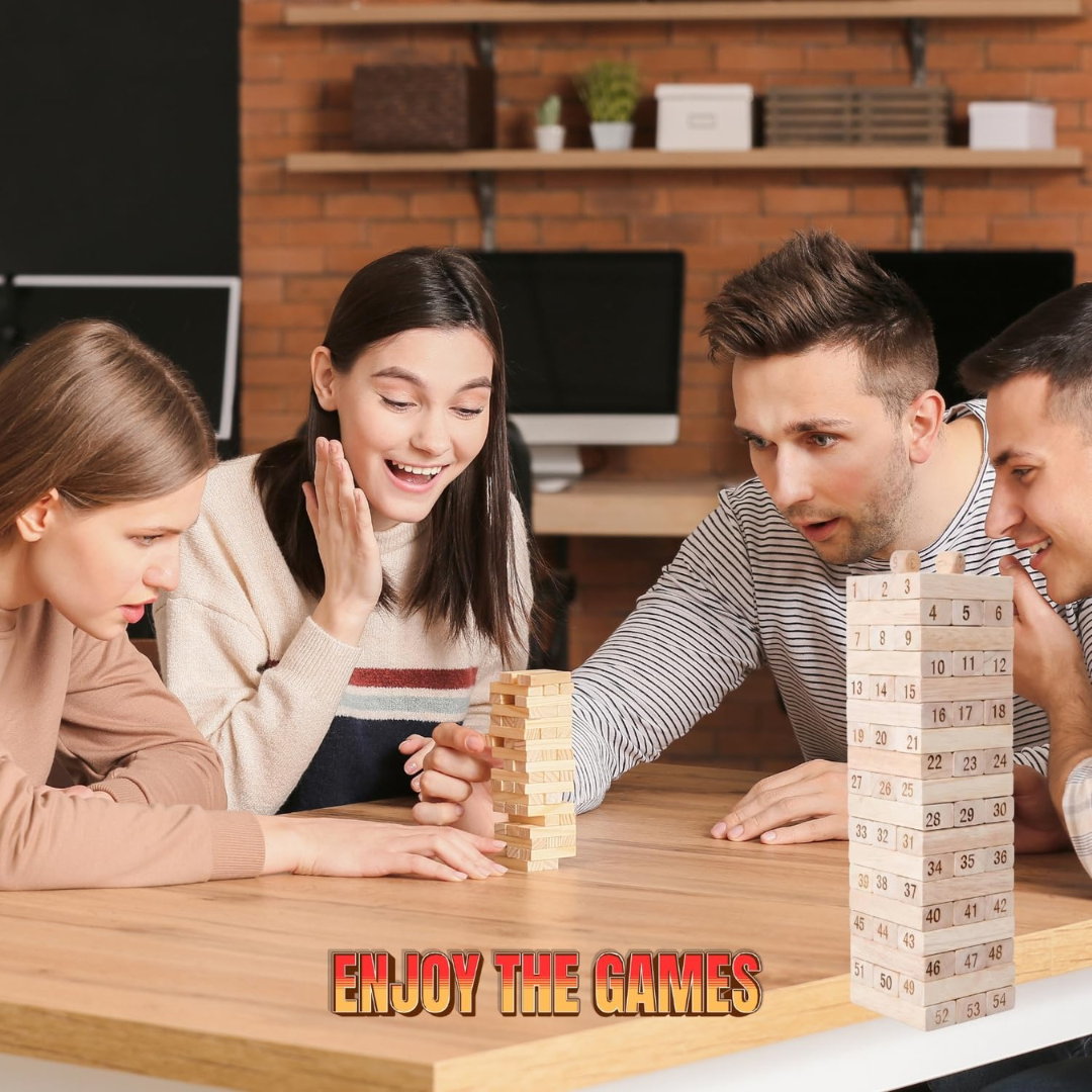 Wooden Tumbling Tower | 54 Pcs Educational Blocks | Kids Skill-Building Toy | Kids Age 6+