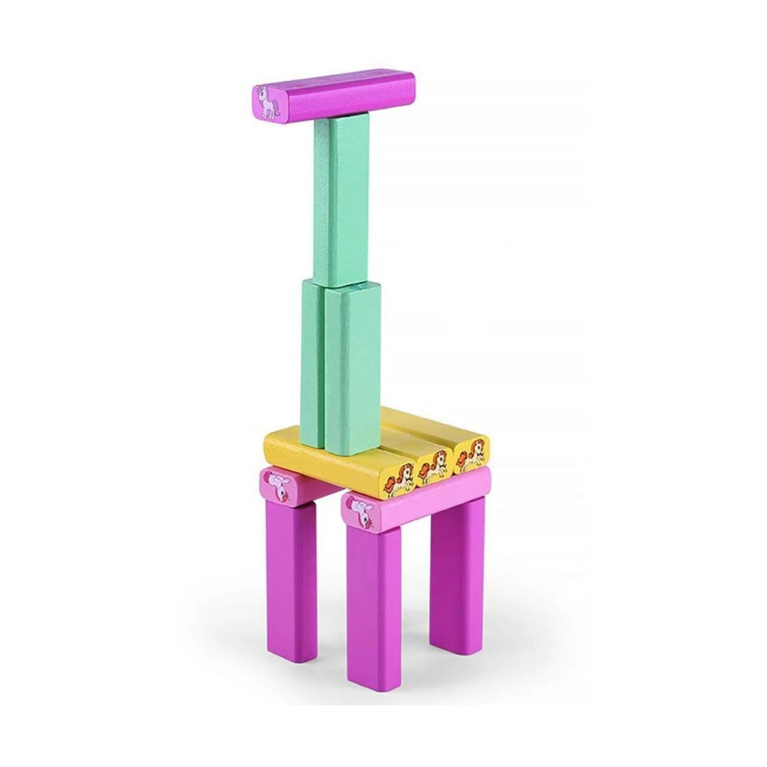 Unicorn Wooden Jenga Stacking Tower | 54 Pcs Educational Blocks | Kids Skill-Building Toy | Age 6+
