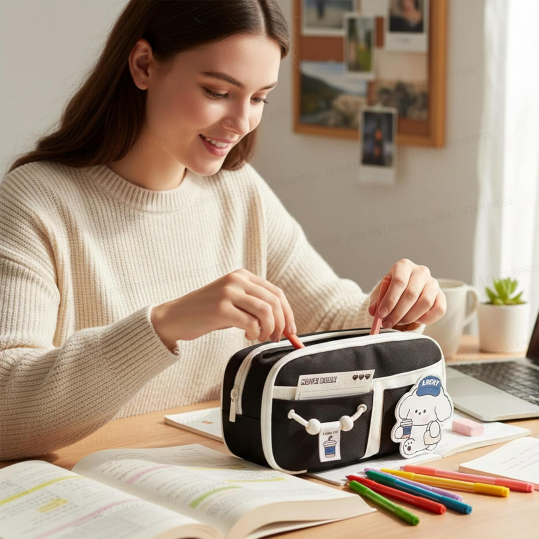 Modern Style Pouch | Multi-Pocket Pencil Case | Durable Fabric | Ideal for Teens and Travels