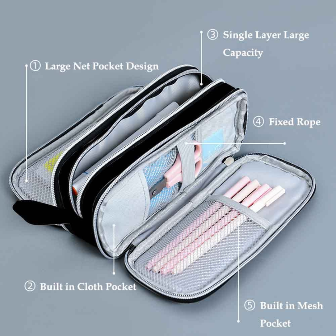 Fashion Pouch | Multifunctional Large Capacity Pencil Case| 3 Zippers Storage | Ideal for Students and Professionals