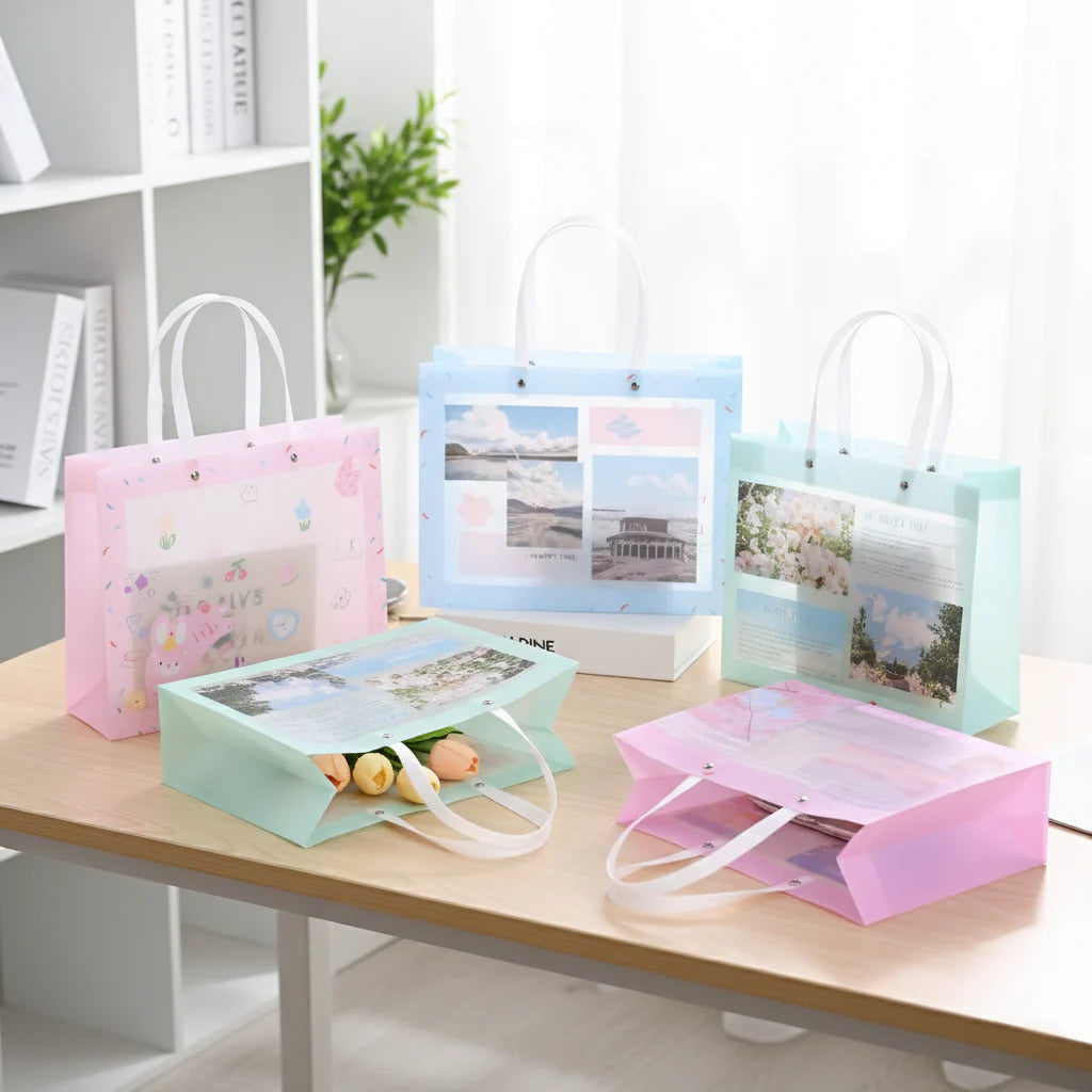 Romantic Tote Gift Bag | Set of 4 Tote Gift Bags | Colourful | Clear PVC Bag | Premium Look