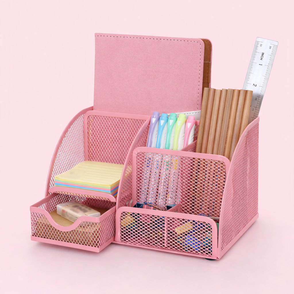 Super 7 Metal Mesh Desk Organiser | 7 Storage System | Strong and Sturdy | School or Office Stationery