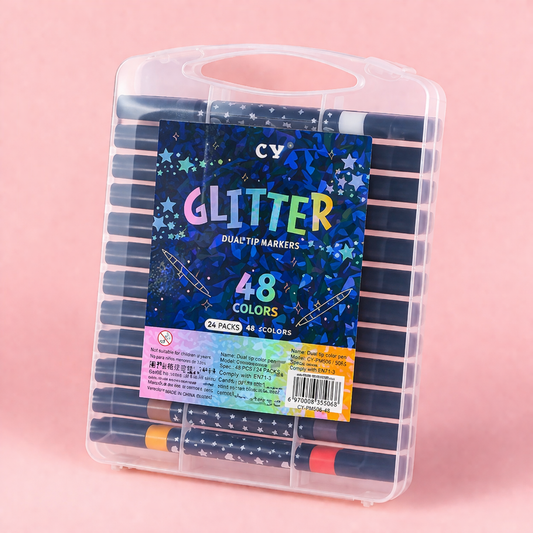 Glitter Dual Tip Marker Pen | Very Shiny and Stunning | Rich Colour | Available in 24 and 48 Colours | Art and Craft
