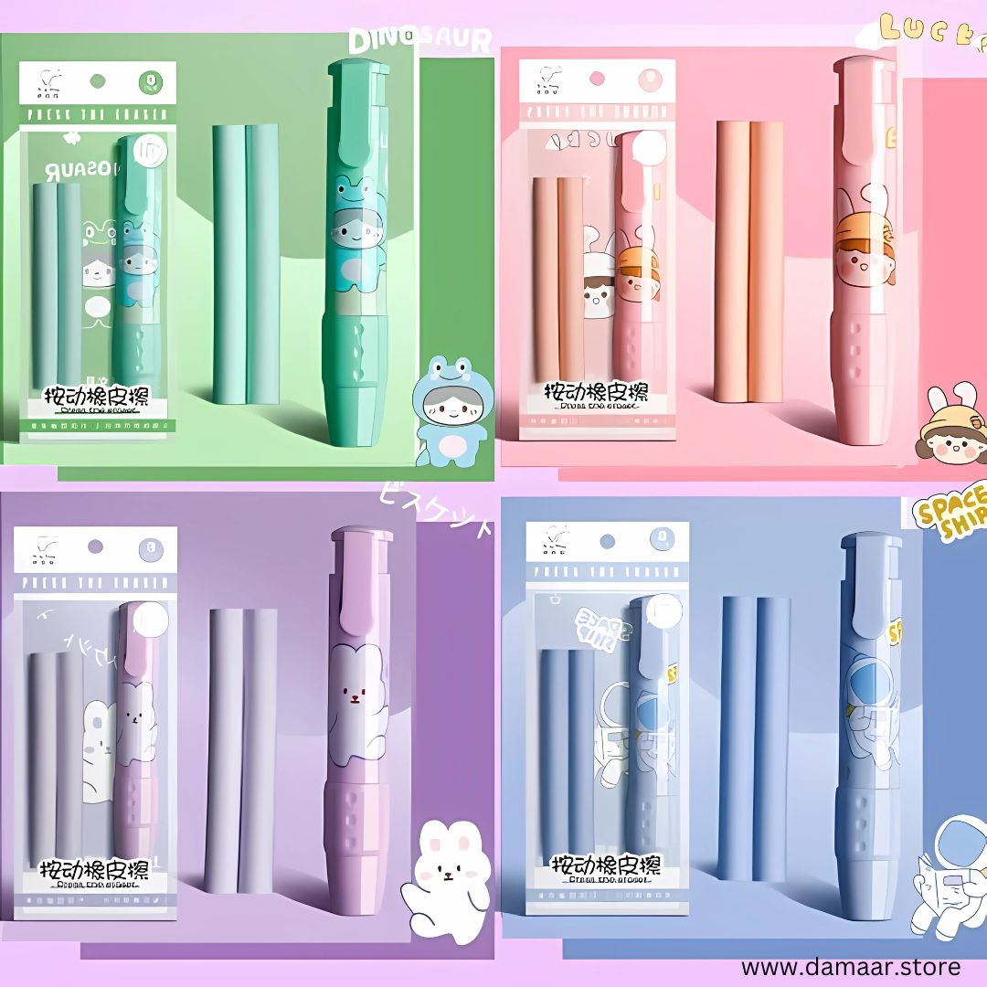 Pen Style Eraser | Convenient to Carry | Smooth Erasing | Pack of Two different design