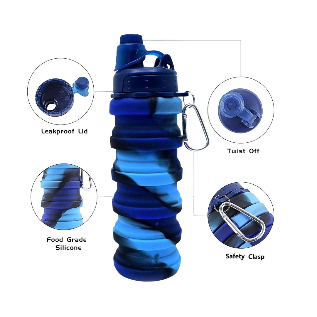 Multicolour Collapsible Water Bottle | 500 ML Capacity | Food Grade Silicone Bottle | Ideal for School, Sports or Outdoor