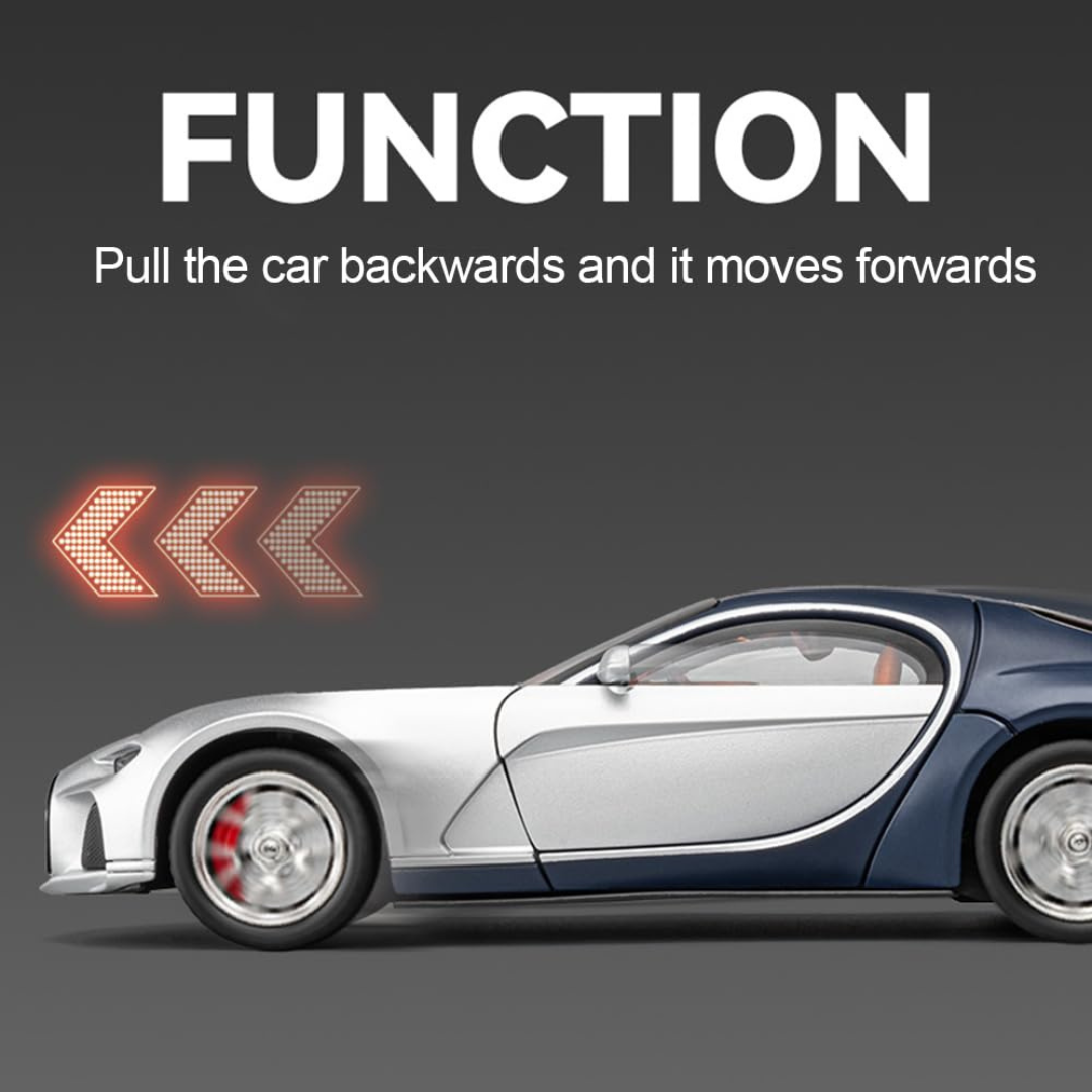 Bugatti Atlantic Super Car | 1:24 Large Size | Die Cast Metal Pull Back | Openable Doors | Lights and Music | Premium and Rich Look
