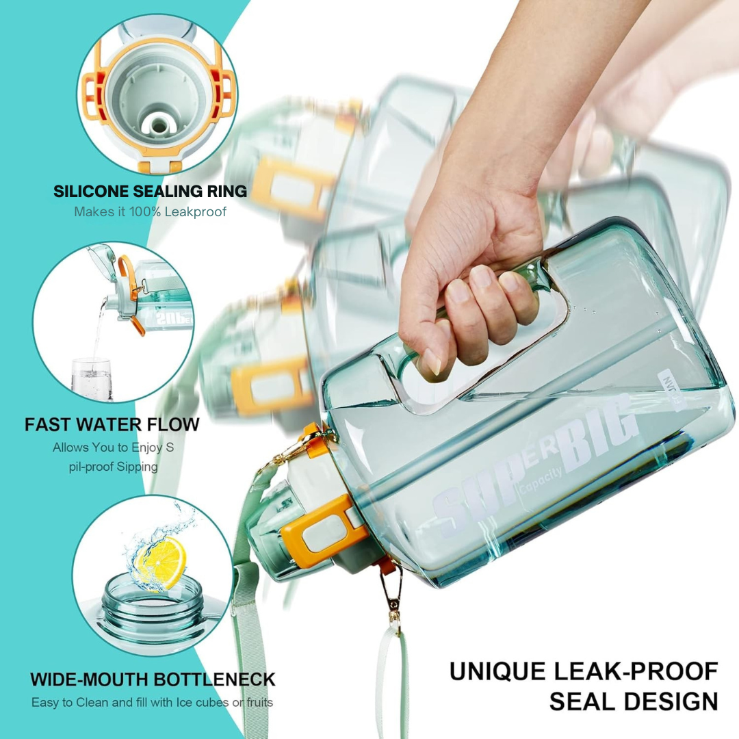 Super Big Water Bottle | 1500 ML or 2500 ML Capacity | 3 Stylish Ways to Carry | Ideal for Home, Long Travel Days, or Gym Sessions