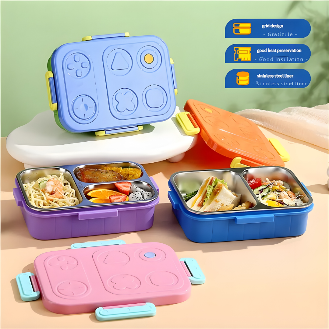 Tic Tac Toe Lunch Box | Available in 2 & 3 Compartment | Stainless Steel Tiffin | Secure Lock and Leak-proof