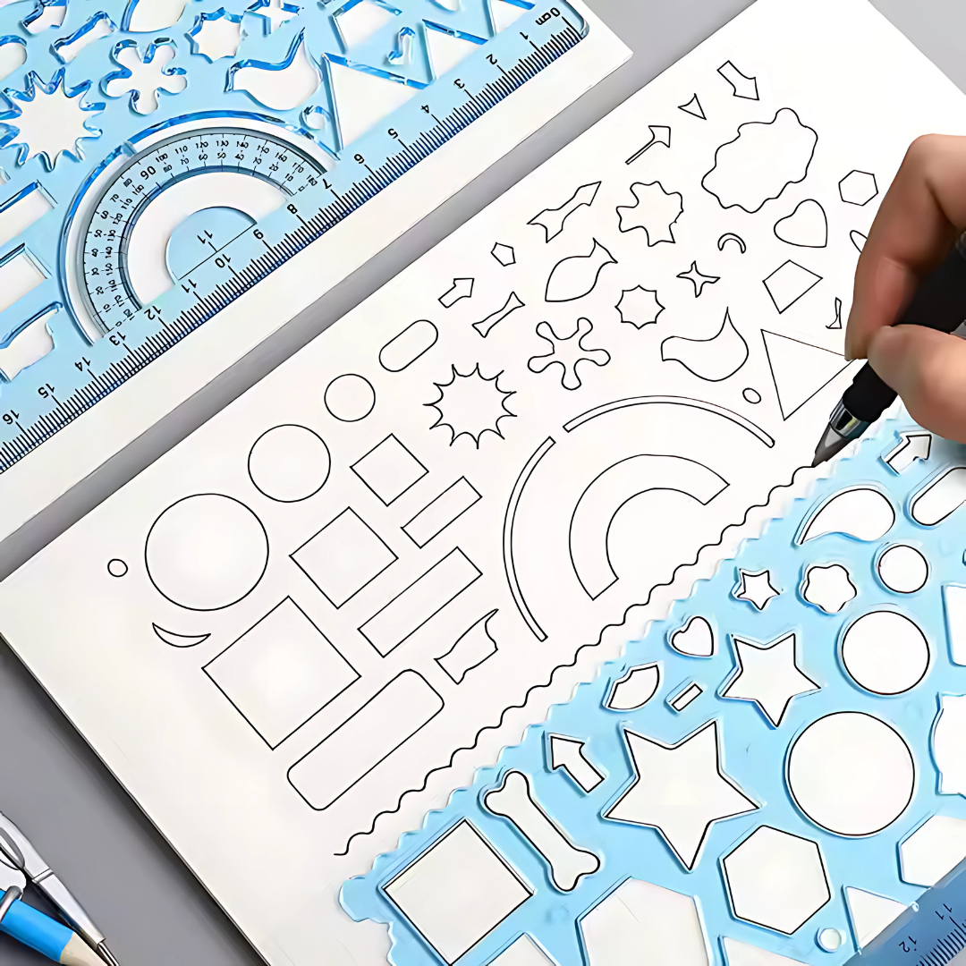 Doodle Buddy Drawing Ruler Set | Doodle Ruler | Variety of Design | 7+1 Set | 10 in 1 Colour Pen | Colourful