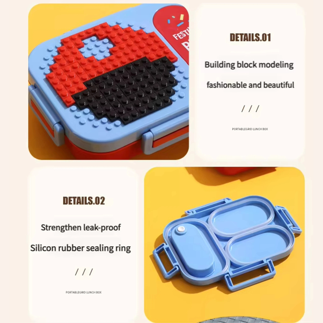 Block Bite Lunch Box | Secure Lock and Leak-proof | Available in 2 & 3 Compartment | Kid Friendly Design