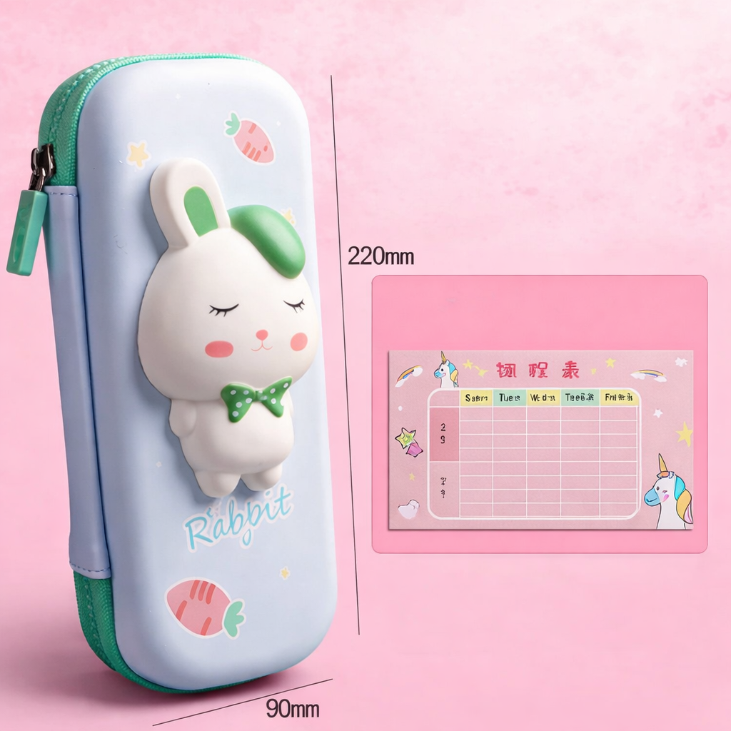 Cute 3D Plushy Pencilcase | Durable EVA Hardshell Material | Compact and Spacious | School Kids