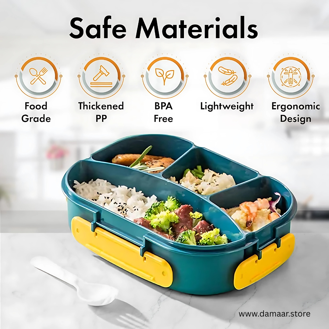 4 Compartment Lunch Box | Large Capacity 1800ML | Bento Box | Style and Design | Kids & Adult