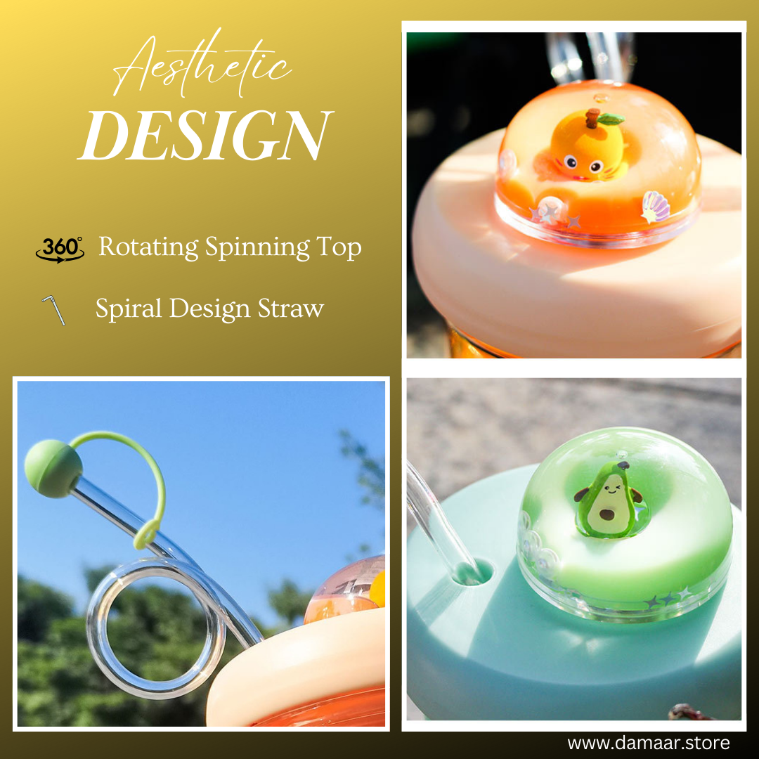 Spinning Bottle | Super Cute | 390 ML Capacity | Stylish Spiral Straw 🥤