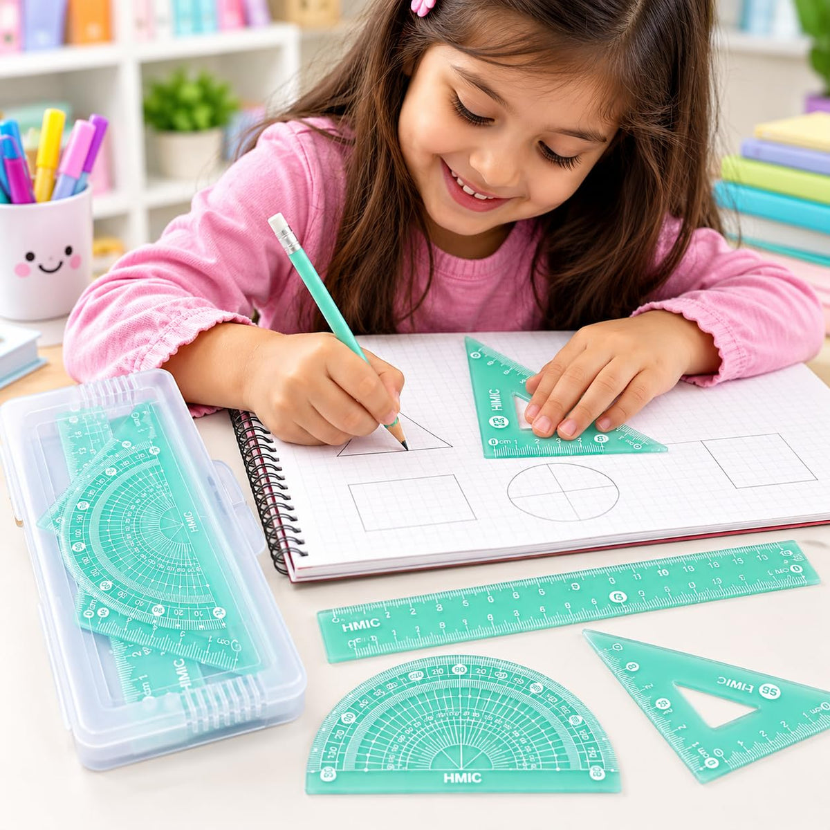 Jelly Ruler Set | 4 Pieces Compact Geometry Set | Attractive Pastel Style Colour | Student Friendly