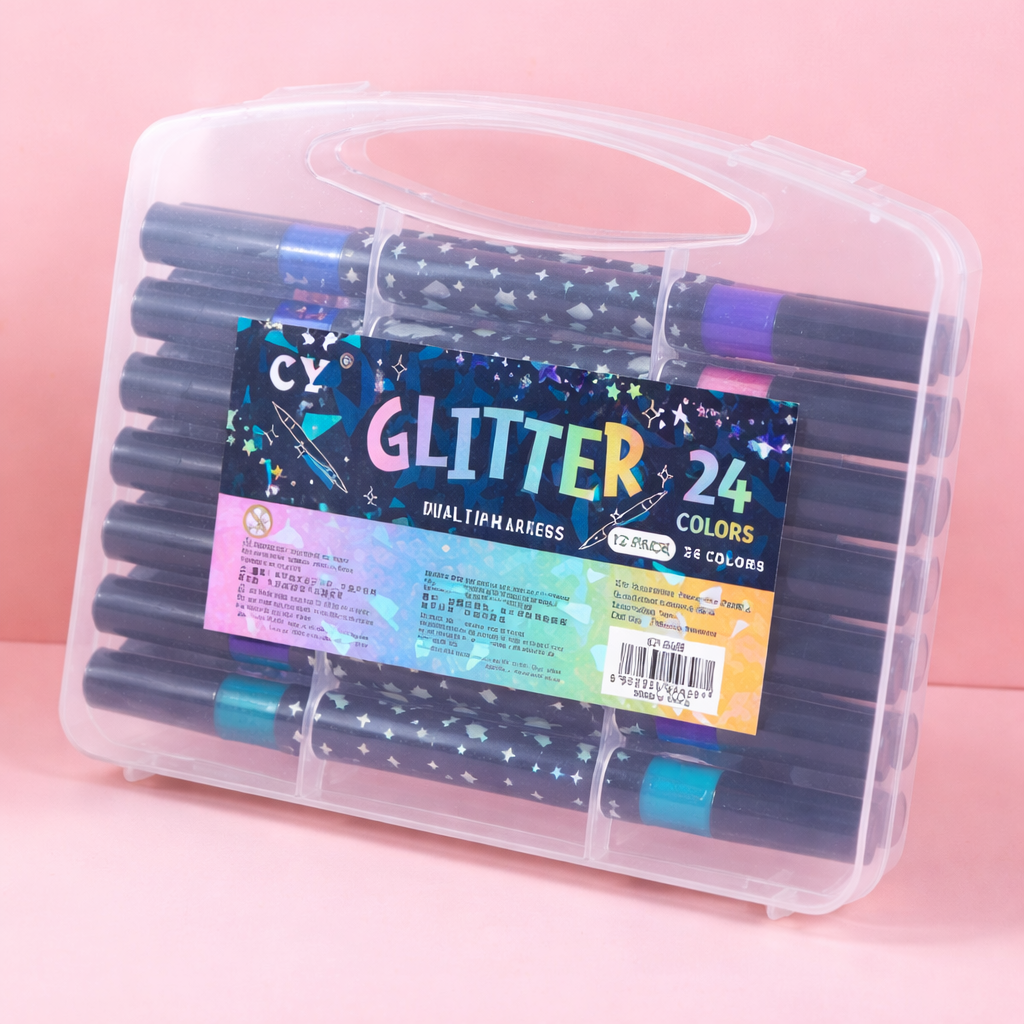 Glitter Dual Tip Marker Pen | Very Shiny and Stunning | Rich Colour | Available in 24 and 48 Colours | Art and Craft