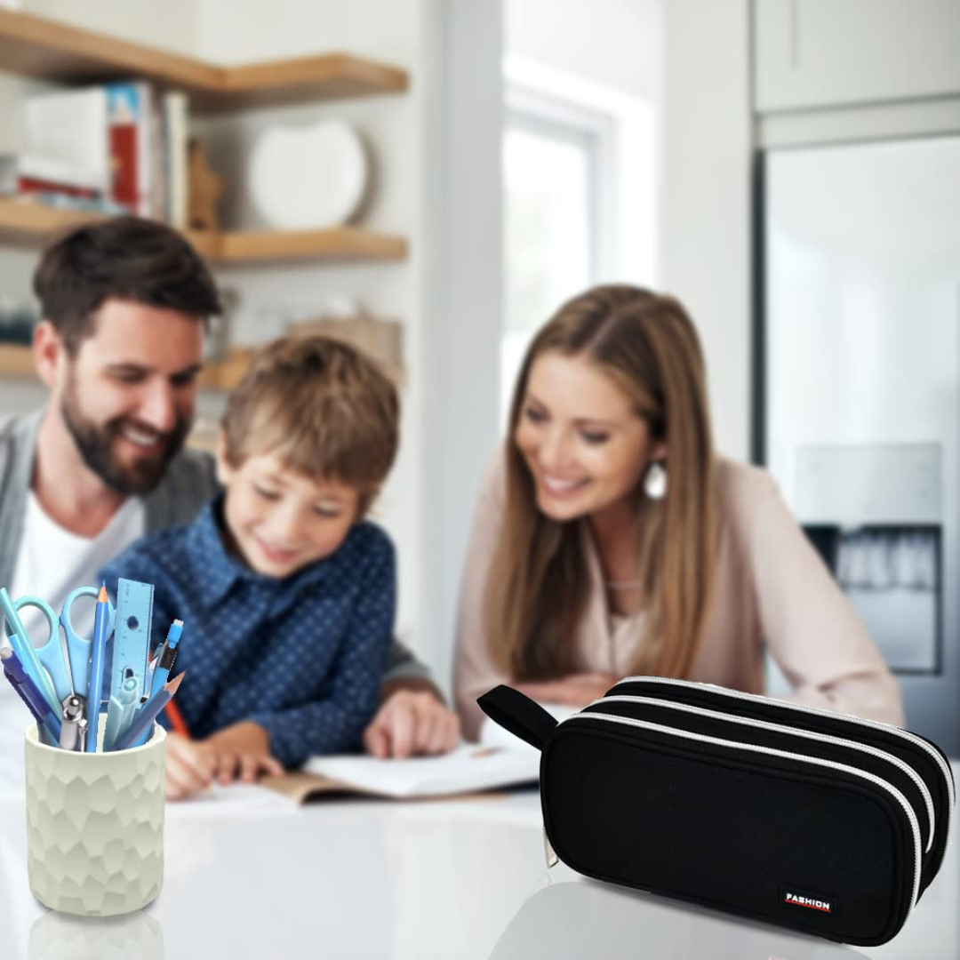 Fashion Pouch | Multifunctional Large Capacity Pencil Case| 3 Zippers Storage | Ideal for Students and Professionals