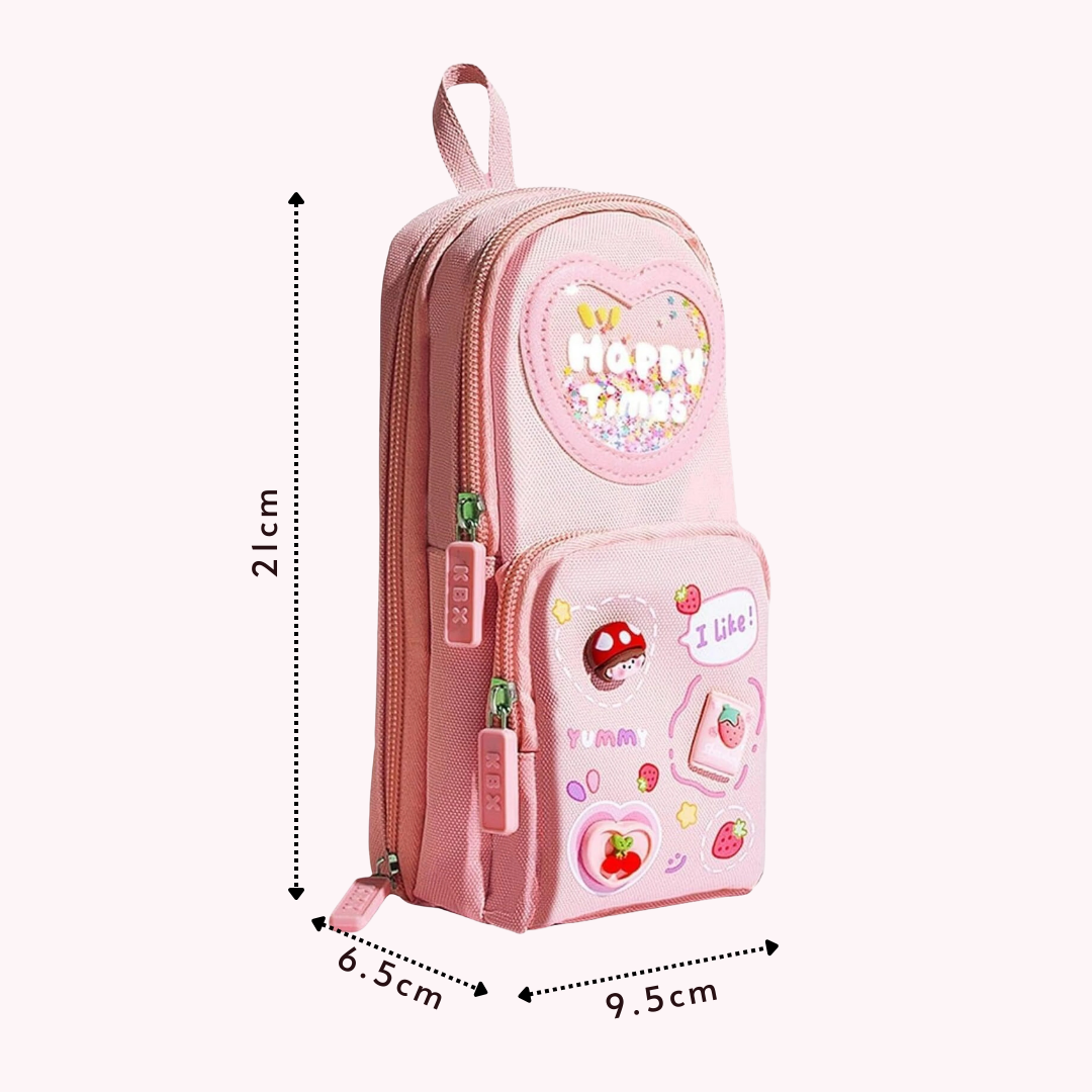 Happy Times Pencil Pouch | Large Capacity Pencil Case Design | Durable Fabric | Ideal for Students and Travel