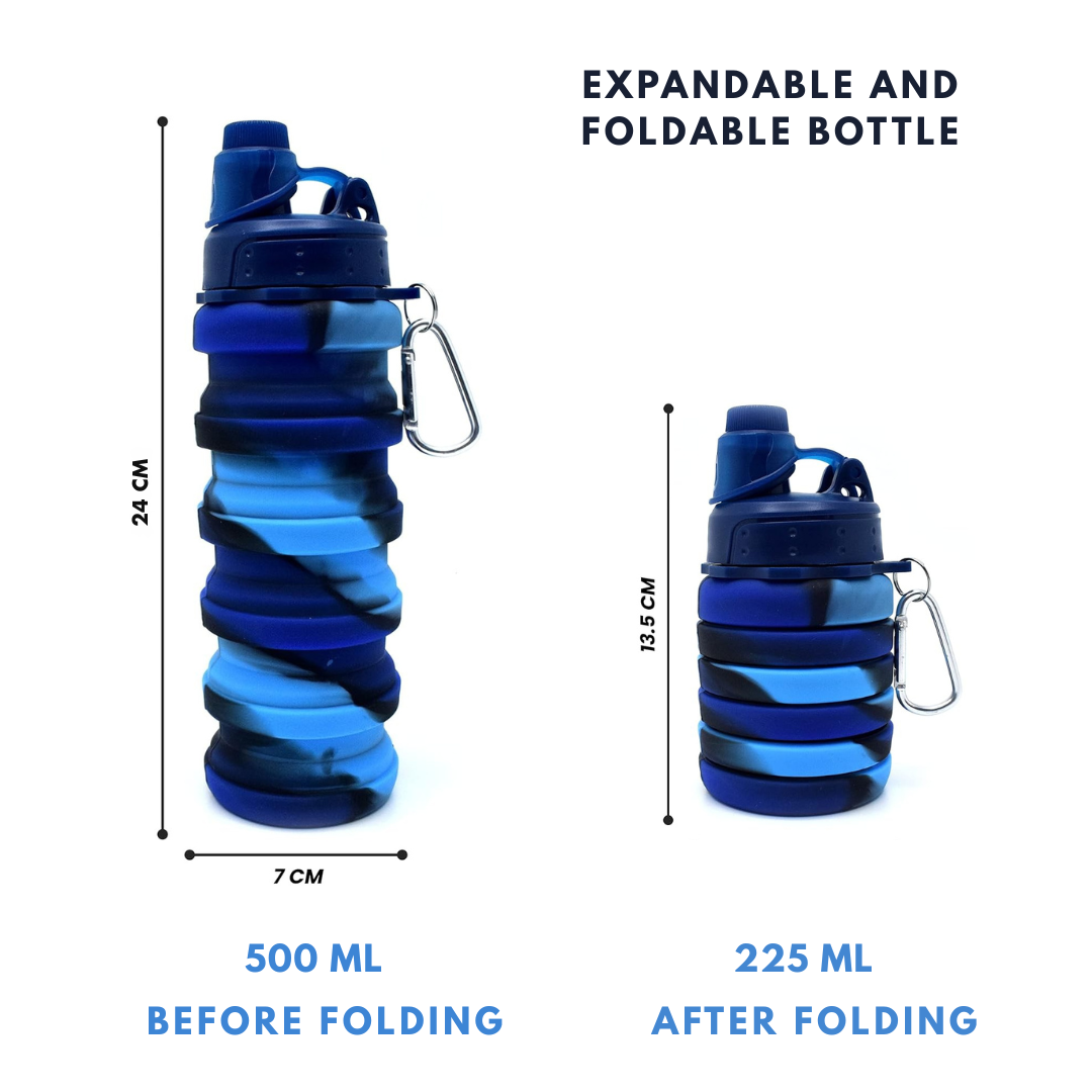 Multicolour Collapsible Water Bottle | 500 ML Capacity | Food Grade Silicone Bottle | Ideal for School, Sports or Outdoor